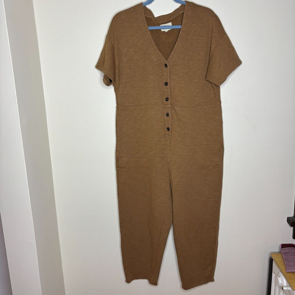 Madewell MWL coverall loungewear brown short sleeve button up jumpsuit